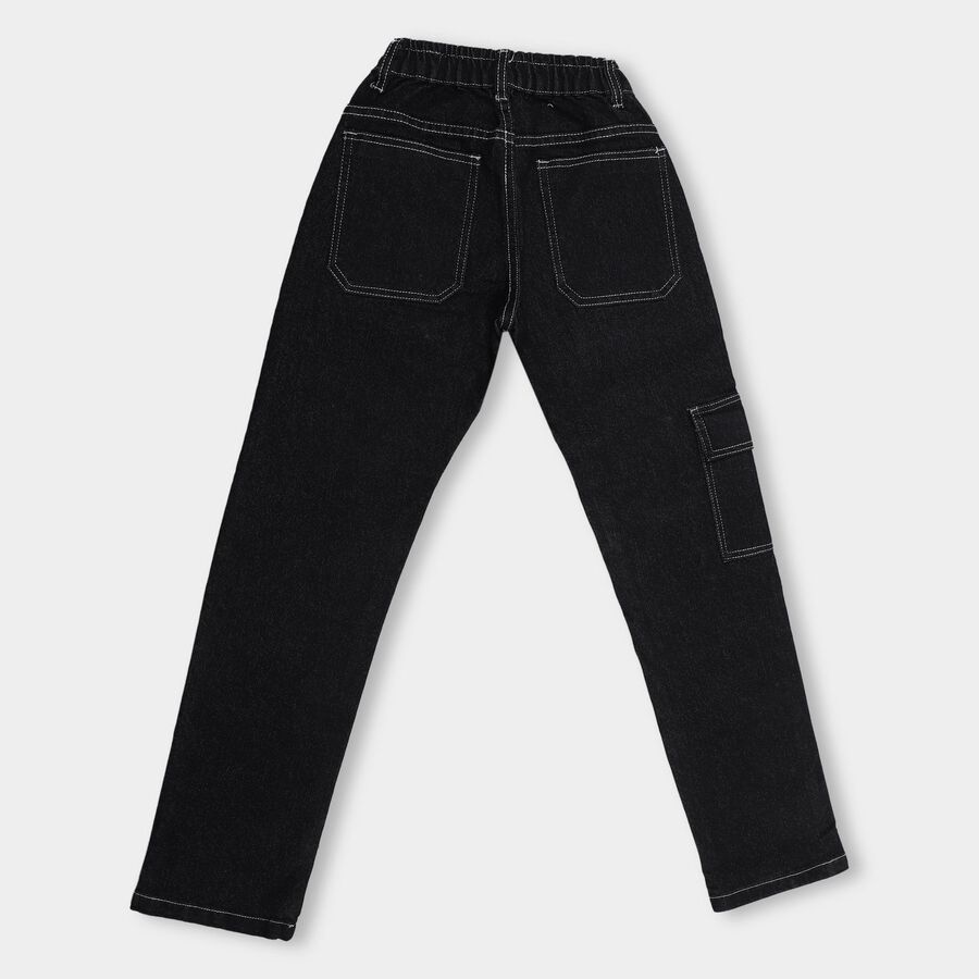 Girls' Jet Black Slim Fit Cargo Jeans, Black, large image number null