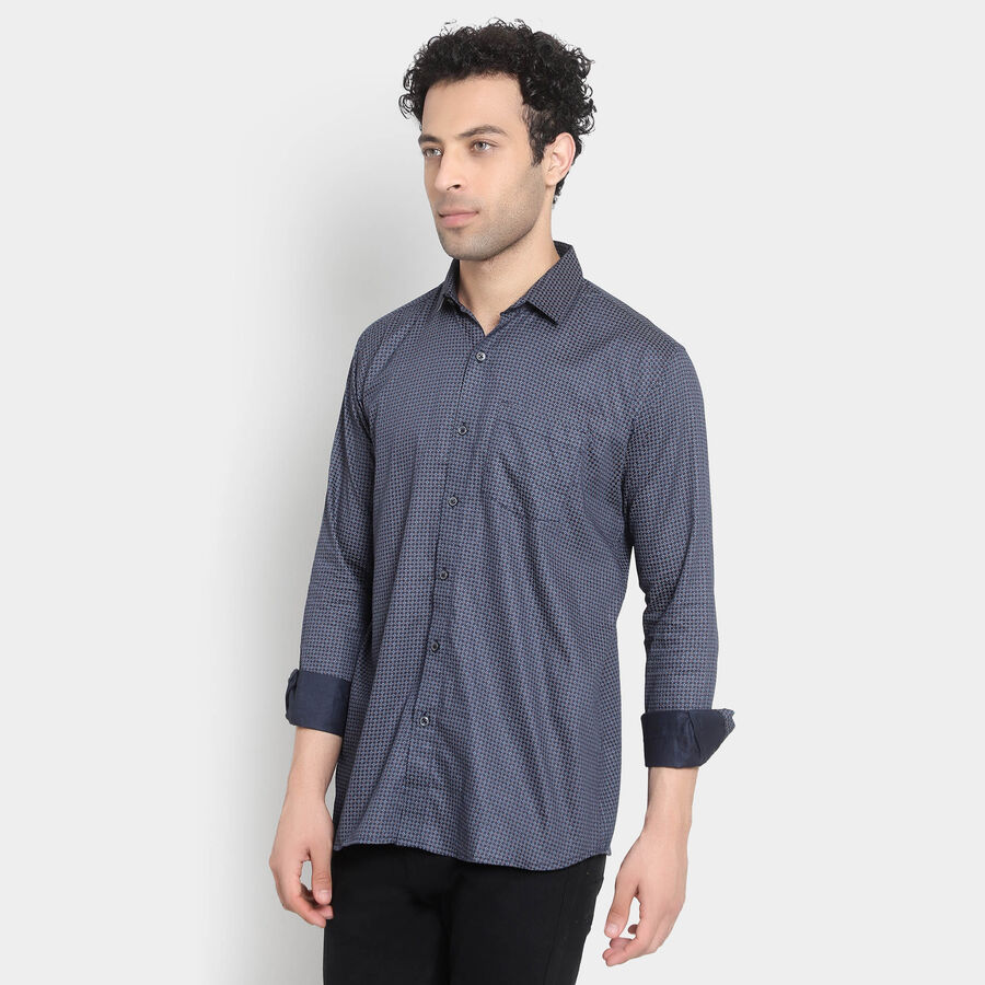 Cut Away Collar Party Wear Shirt, Navy Blue, large image number null