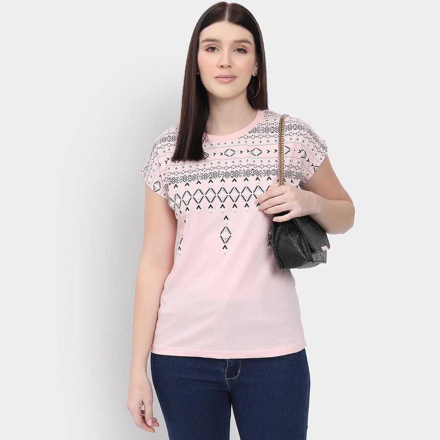 Ladies' Round Neck T-Shirt, हल्का गुलाबी, large