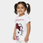 Girls White Cotton Round Neck Graphic T-Shirt, सफ़ेद, small
