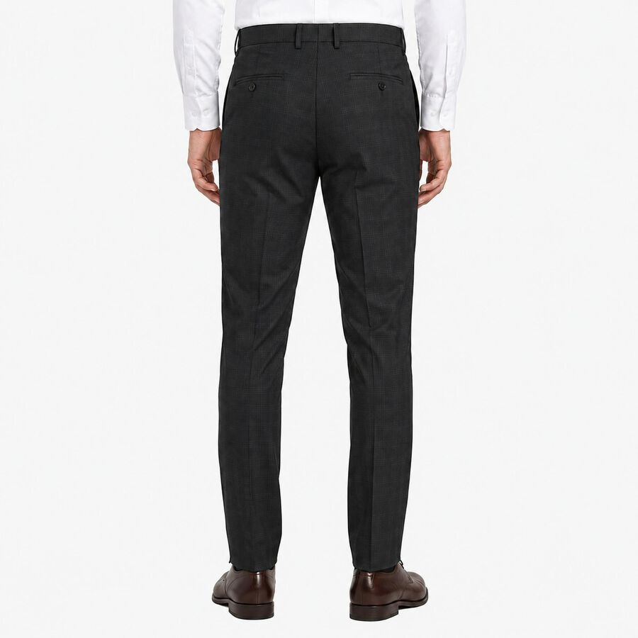 Men's Navy Blue Slim Fit Checked Formal Trousers, Navy Blue, large