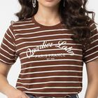 Women's Brown Round Neck Regular T-Shirt, Brown, small