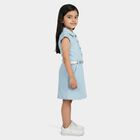 Girls' Light Blue Cotton Blend Casual Frock, हल्का नीला, small