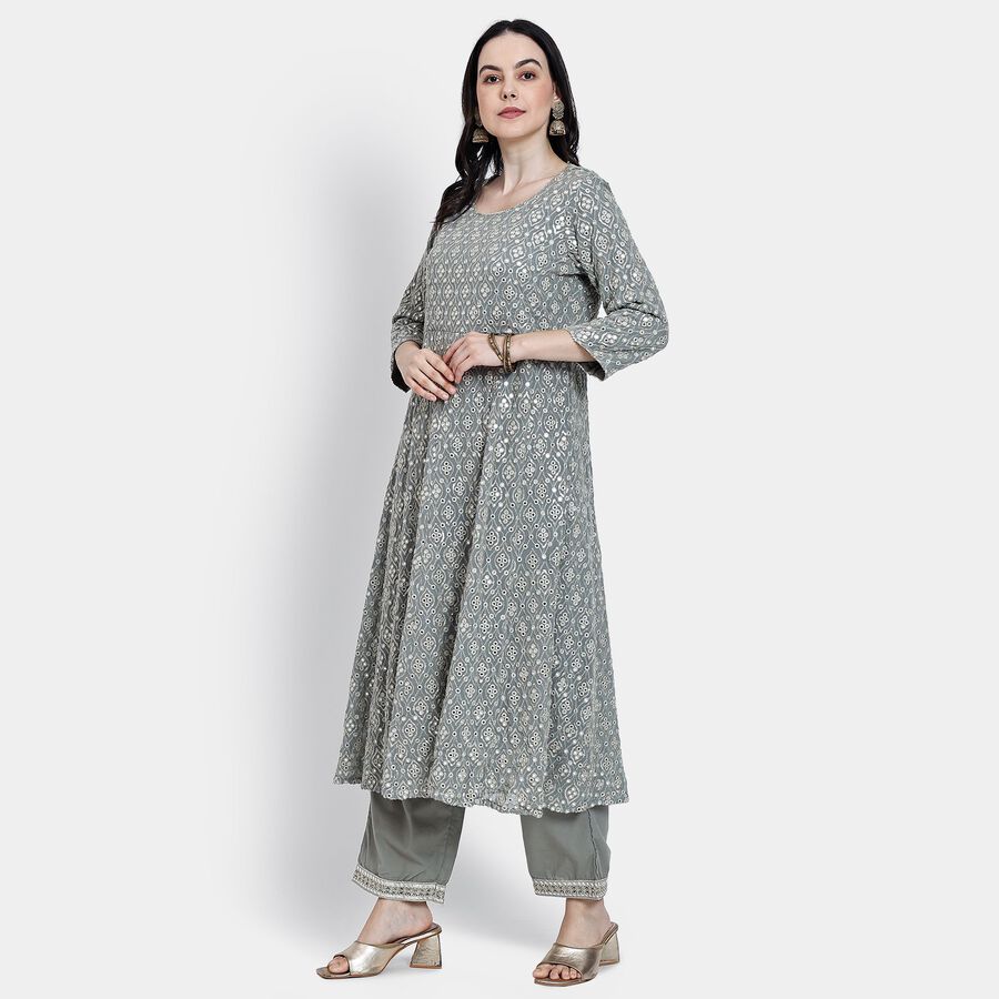Ladies' Kurta Pyjama Set with Dupatta, हल्का ग्रे, large image number null