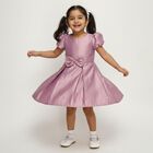 Girls' Light Dusty Pink Puff Sleeve Bow Party Wear Frock, Lilac, small image number null
