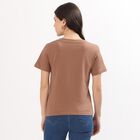 Women's Muted Brown Cotton Round Neck Casual T-Shirt, Brown, small
