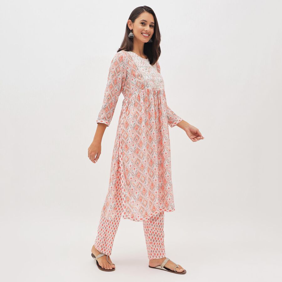 Women's Light Peach Pink Embroidered Ethnic Set, Light Pink, large image number null