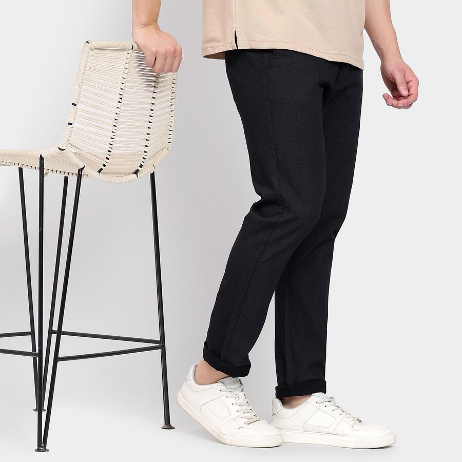 Men's Slim Fit Casual Trousers, काला, large