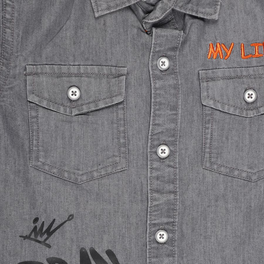 Boys' Dark Grey Classic Casual Shirt, गहरा ग्रे, large image number null