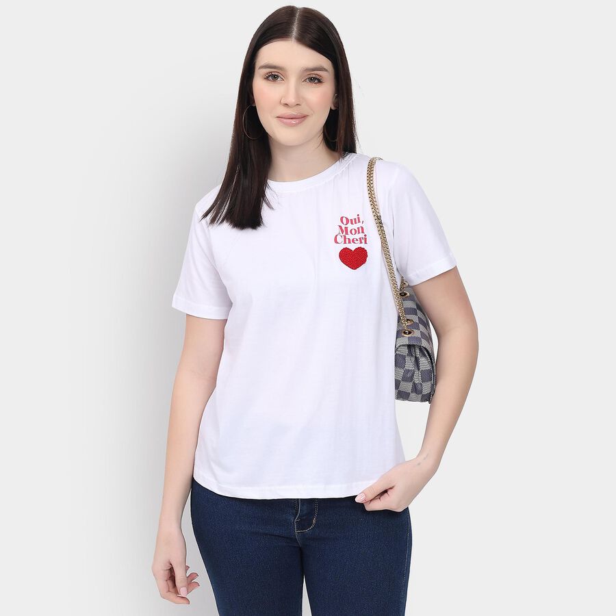Ladies' 100% Cotton Round Neck T-Shirt , White, large image number null