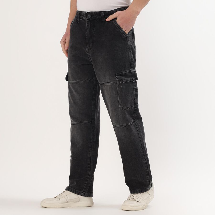 Men's Black Regular Fit 100% Cotton Jeans, काला, large