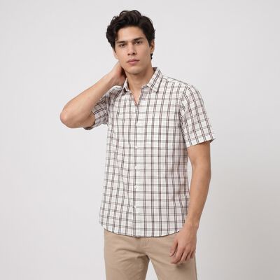 Men's White Cotton Half Sleeve Spread Collar Regular Fit Shirt