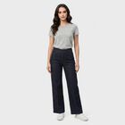 Women's Navy Blue Wide Leg Seam Detail Jeans, Dark Blue, small