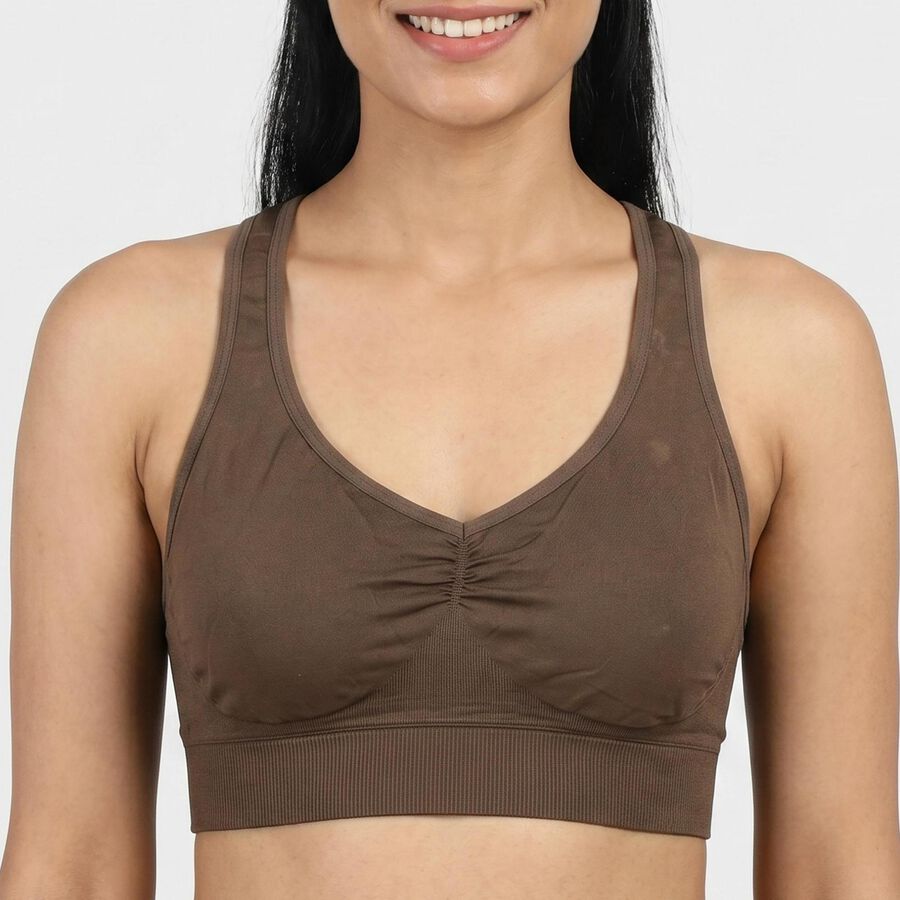 Women's Brown Sleeveless Athleisure Sports Bra, Brown, large