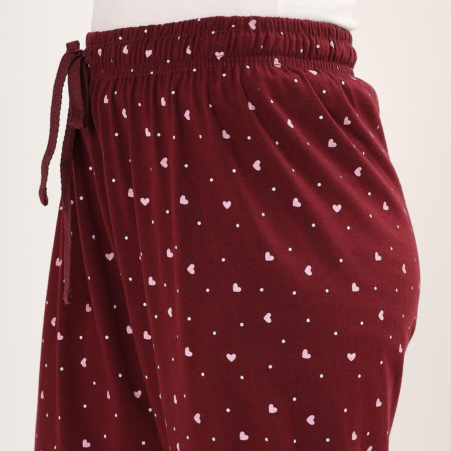 Women's Deep Maroon Printed Elastic Waist Pyjama, Wine, large image number null
