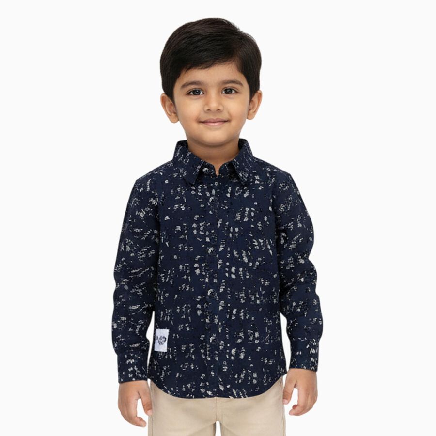 Boys Deep Midnight Navy Blue Cotton Full Sleeve Classic Casual Shirt, Navy Blue, large image number null