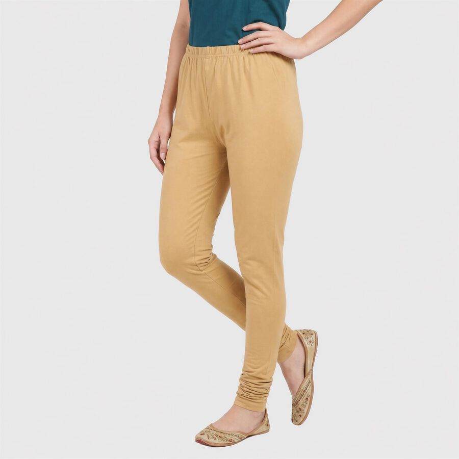 Women's Khaki Cotton Blend Elastic Waist Churidar, खाकी, large