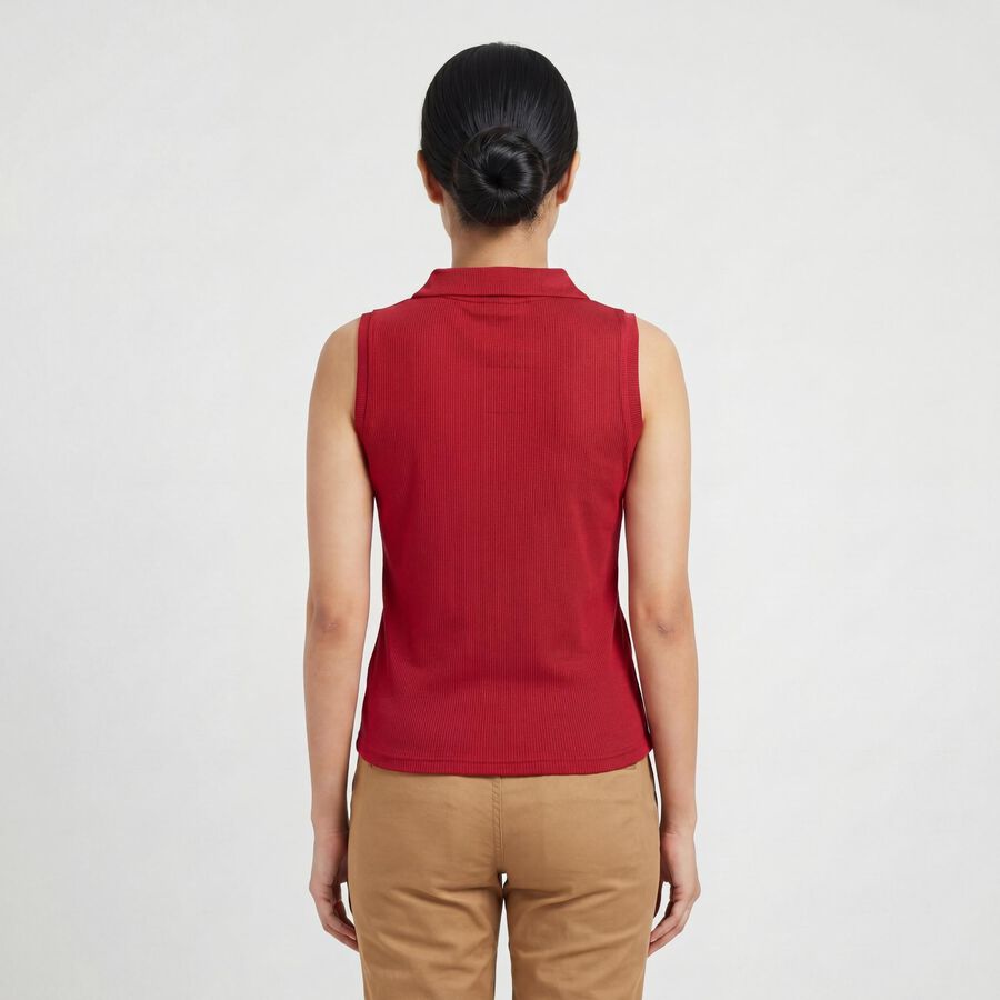 Women Red Polo Neck Preppy Polo T-Shirt, Red, large