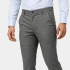 Men's Grey Slim Fit Flat-Front Casual Trousers, हल्का ग्रे, small