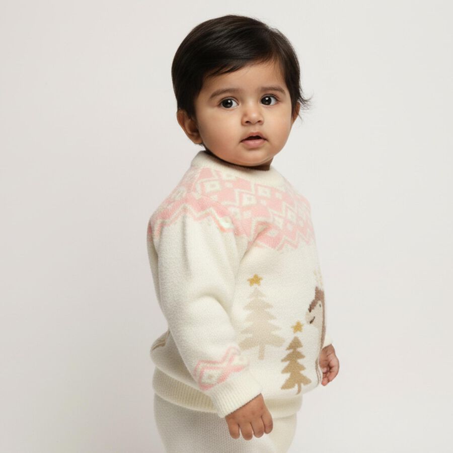 Infants Off-White Crew Neck Casual Pullover, ऑफ व्हाइट, large image number null