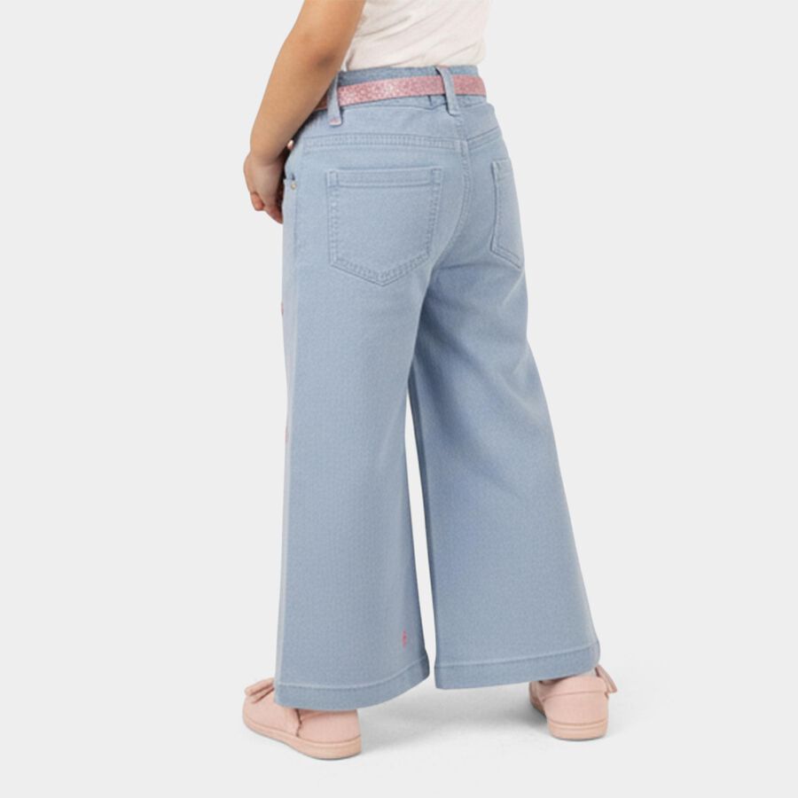 Girls' Light Blue Wide Leg Embroidered Jeans, आइस ब्लू, large image number null