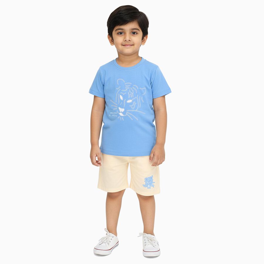 Boys' Blue Cotton Round Neck Embroidered Baba Suit, Mid Blue, large image number null