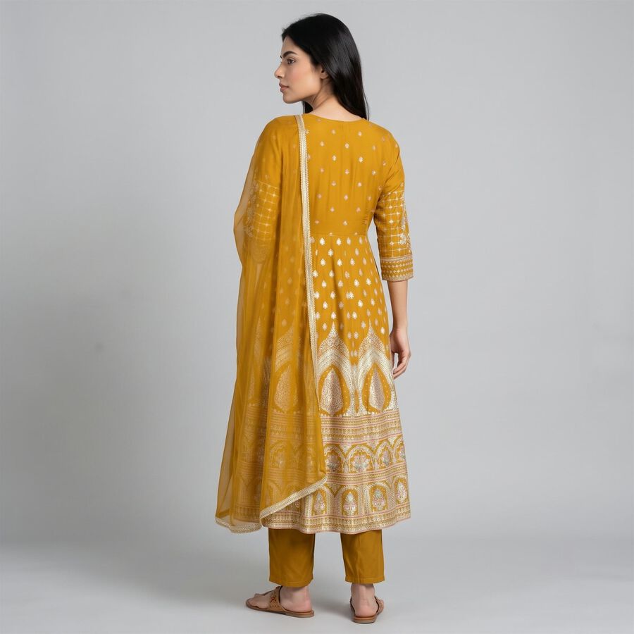 Women's Mustard Floral Printed Ethnic Set, Mustard, large