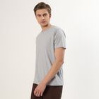 Men's Light Grey Round Neck Casual T-Shirt, मिश्रित मध्यम ग्रे, small