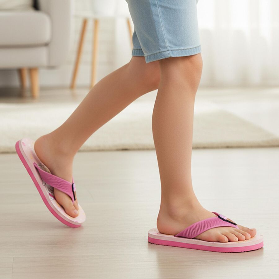 Kids Pink Character Print Flip-Flop Slippers, गुलाबी, large