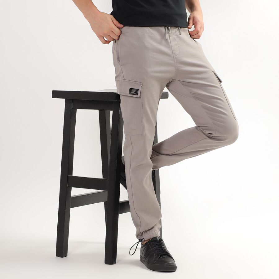 Men's Cargo Slim Fit Casual Trousers , हल्का ग्रे, large image number null