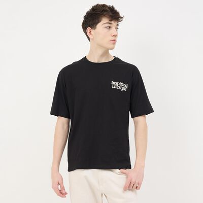 Men's Jet Black Cotton Round Neck Casual T-Shirt