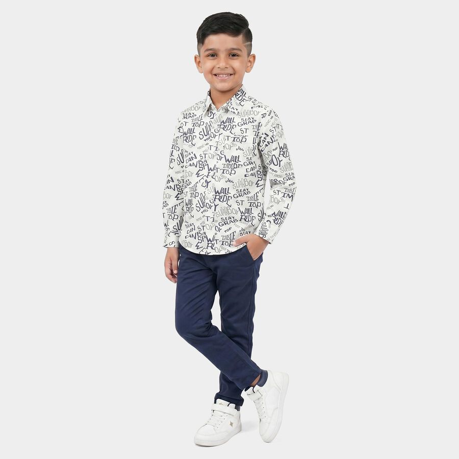Boys White Cotton Long Sleeve Collar Regular Fit Shirt, White, large