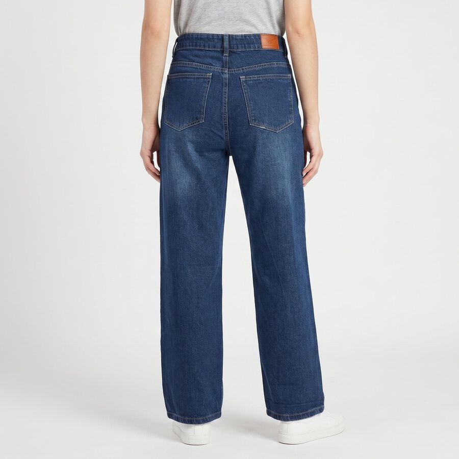 Women's Blue Wide Leg Washed Jeans, Mid Blue, large