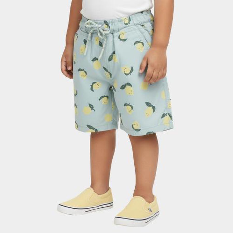 Boys' Light Blue Printed Elastic Waist Bermuda Shorts, Light Green, large image number null
