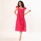 Women's Bright Pink Sleeveless Ruffle Midi Dress, Pink, small