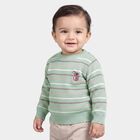 Infants Mint Green Crew Neck Striped Pullover, हल्का हरा, small