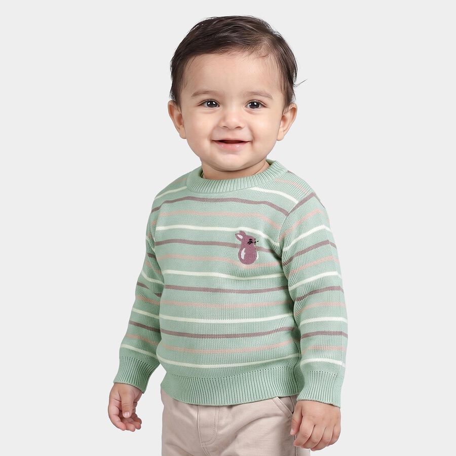 Infants Mint Green Crew Neck Striped Pullover, हल्का हरा, large