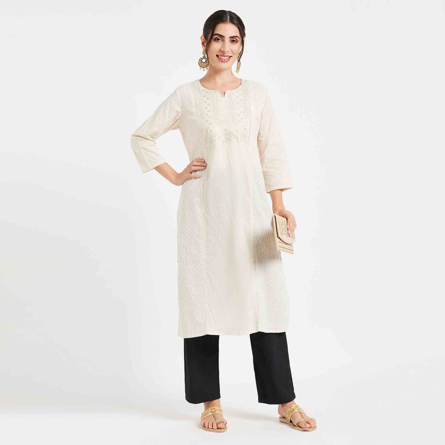 Embroidered Kurta, Off White, large image number null