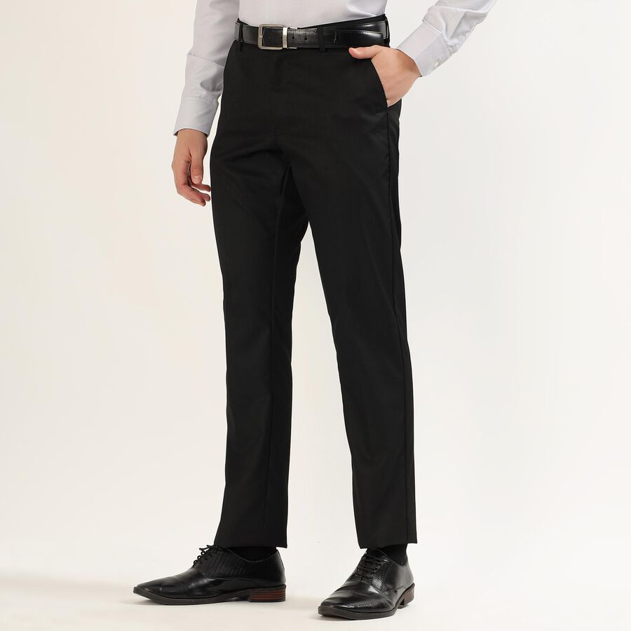 Men's Jet Black Slim Fit Flat-Front Formal Trousers, काला, large image number null