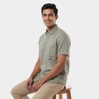 Men's Light Green Half Sleeve Spread Collar Casual Shirt, हल्का हरा, small