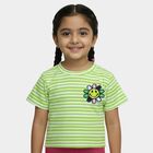 Girls Green Crew Neck Striped T-Shirt, हल्का हरा, small