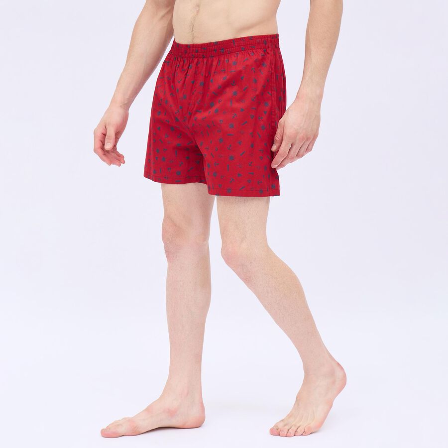 Men's Deep Crimson Printed Elastic Waist Boxers, Red, large image number null