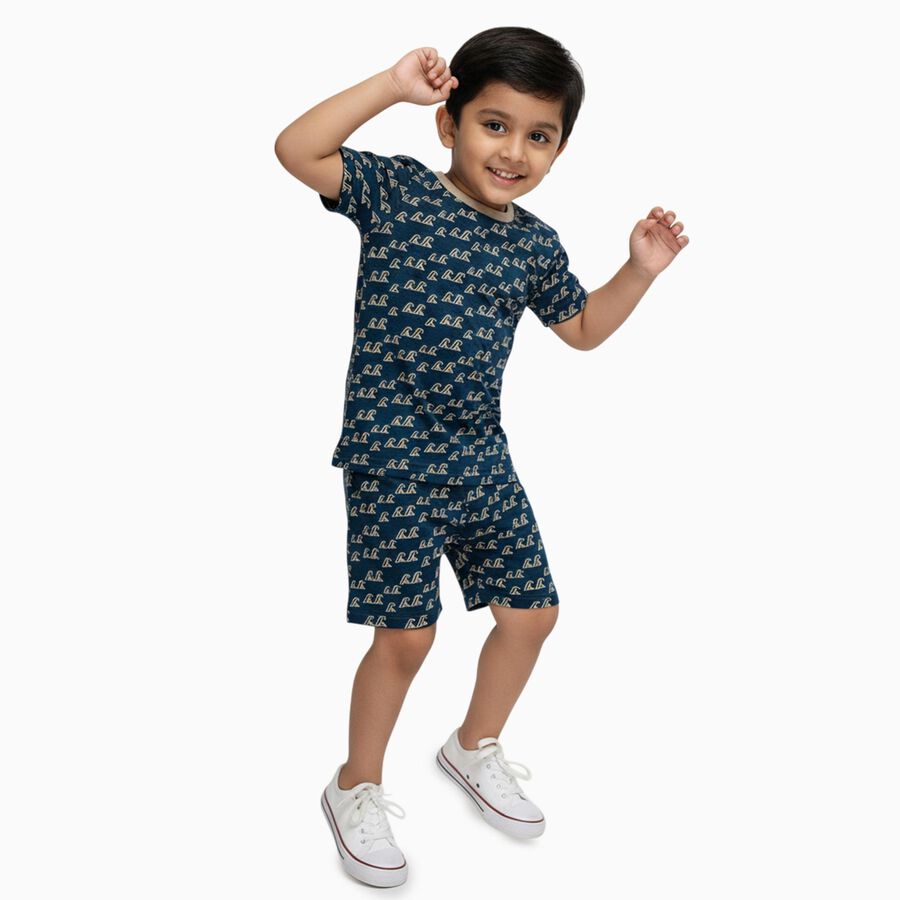 Boys' Night Suit, मध्यम नीला, large image number null