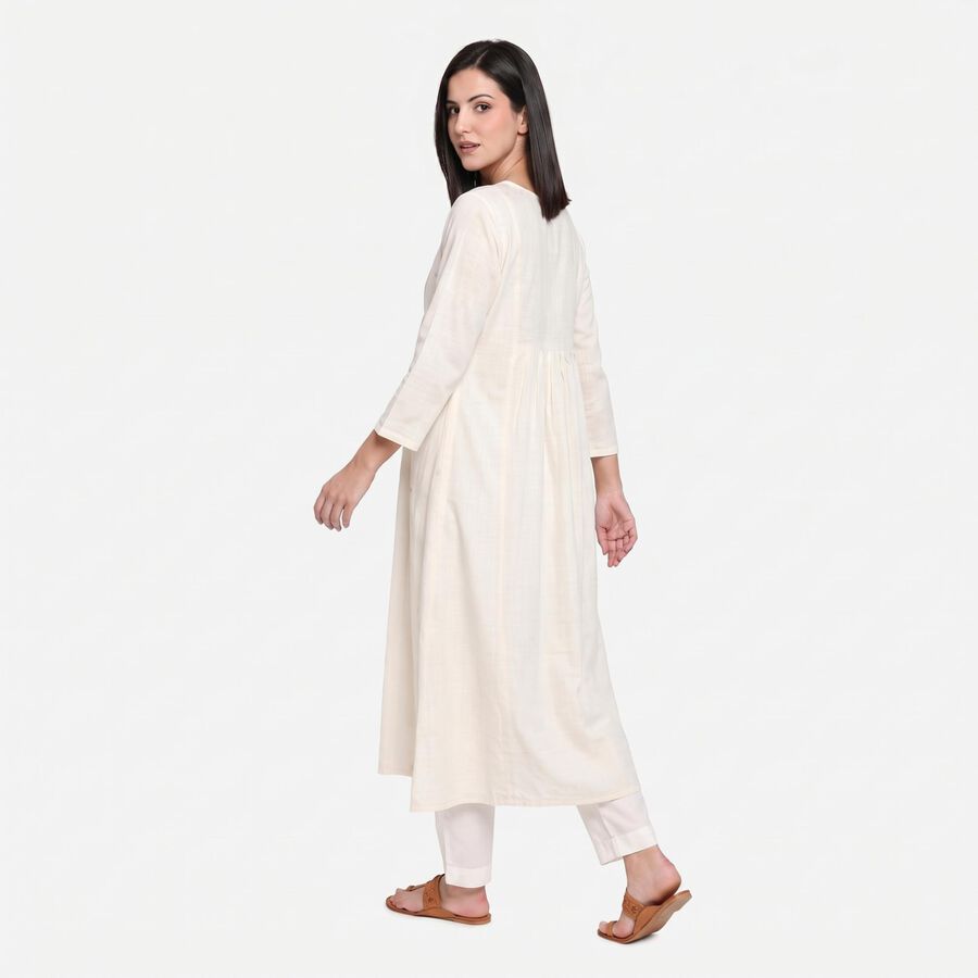 Women's Off White Cotton V-Neck EmbroideOff White Kurta, Off White, large