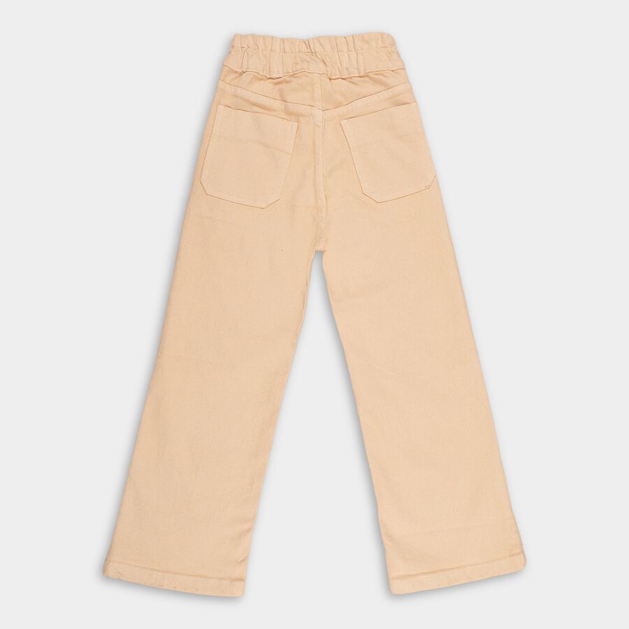 Girls' Light Beige Straight Fit Elastic Waist Jeans, पीच, large image number null