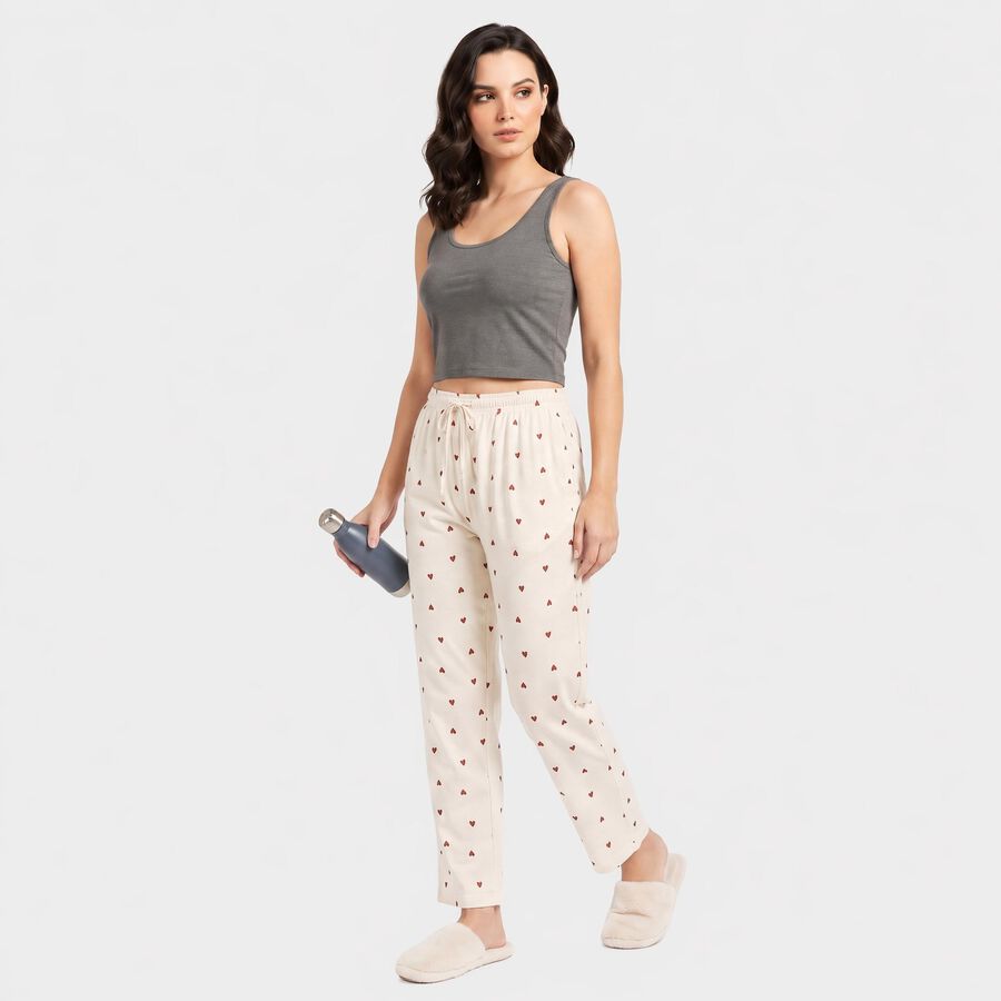 Women's Off White Straight Fit Heart Printed Pyjama, ऑफ व्हाइट, large