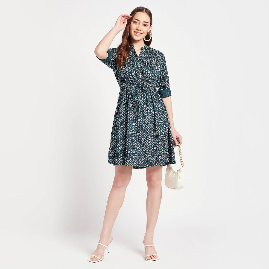 All Over Print Dress, Teal Blue, large image number null