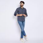 Men's 100% Cotton Casual Shirt , नेवी ब्लू, small
