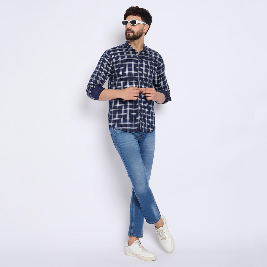 Men's 100% Cotton Casual Shirt , नेवी ब्लू, large