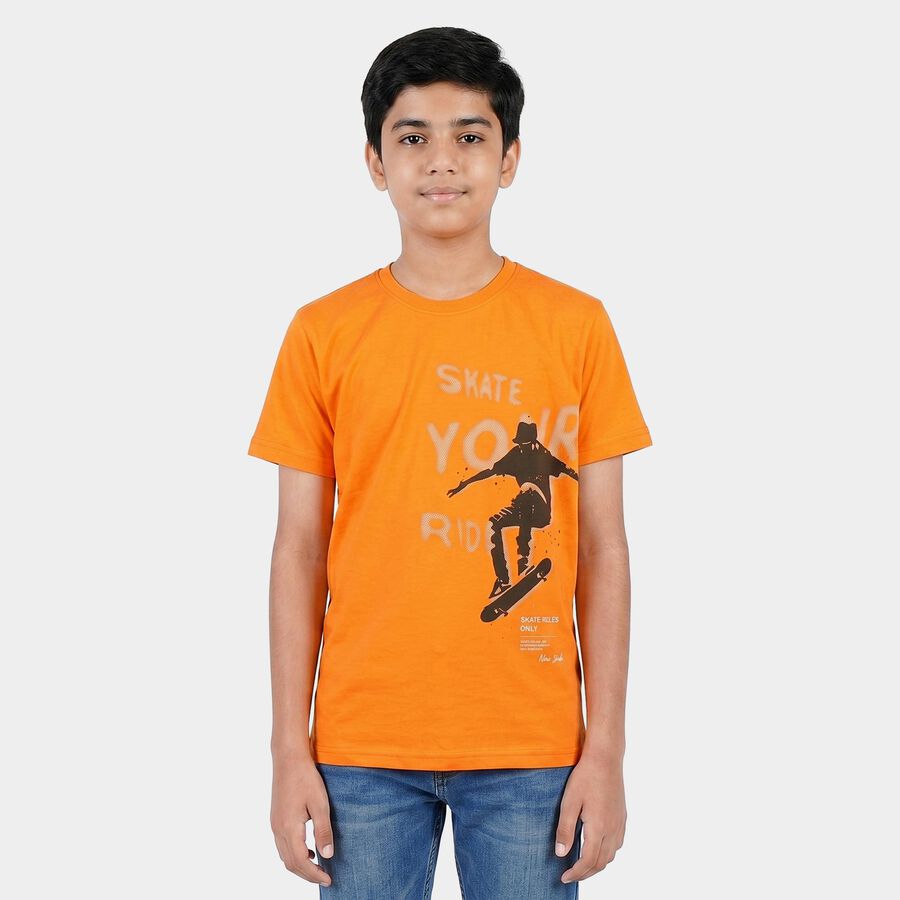 Boys Rust Crew Neck Regular Boys T-Shirt, रस्ट, large